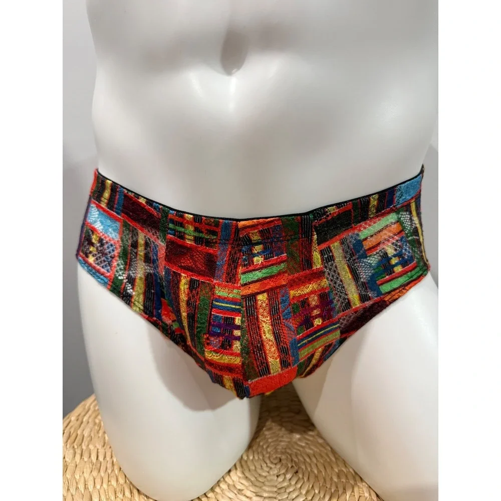 Cosabella Never Say Never Men's Micro Brief Kente Print Lace Designer Luxury L
